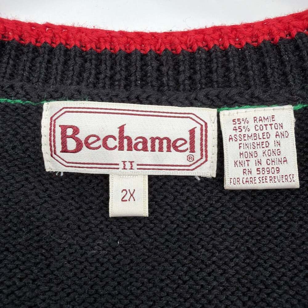 Bechamel Womens Sweater Vest Sz 2XL Christmas Holly Appliqué Black Button Up - Picture 5 of 9